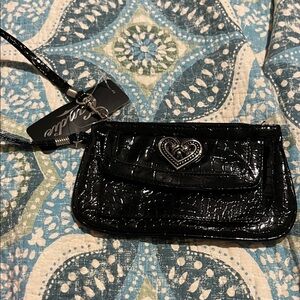 Candie's Shiny Black Croc Wristlet with Heart Accent